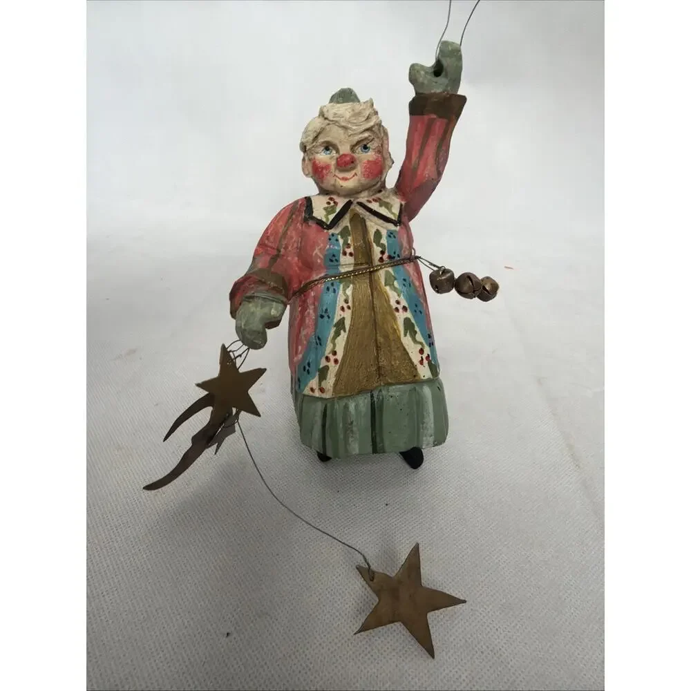 House Of Hatten Pixie Elf Grandma Bells Moon Ornament Folk Art Vintage 1991